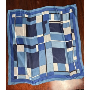 Vintage Square Scarf Water Repellent Acetate Made In Japan Blue Colorblock